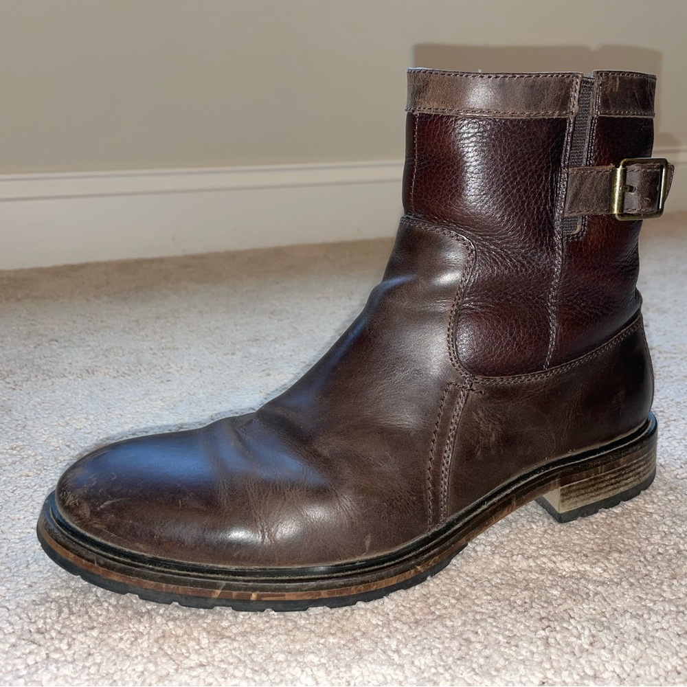 Premium Johnston & Murphy Leather Brown Boots Size 10 with genuine shearling